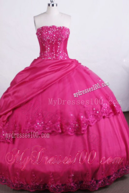 Beading Decorate Bodice Fuchsia Dresses 15 with Appliqued Hemline